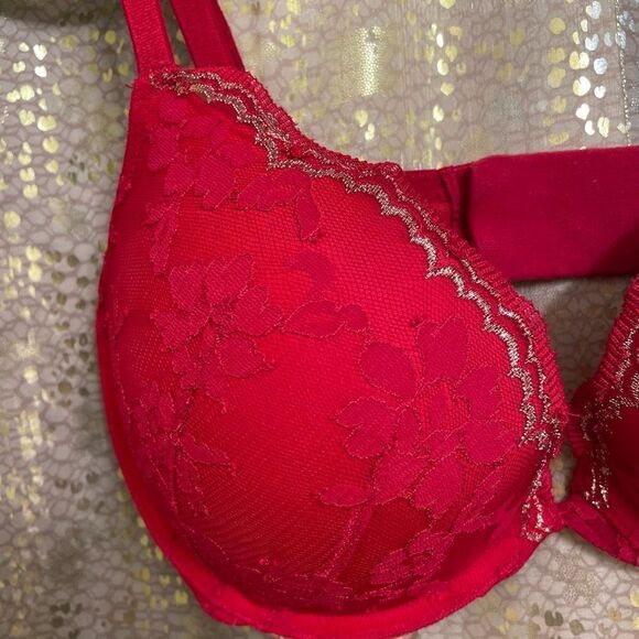Victoria’s Secret Dream Angels Red Gold Lace Push Up Bra 32DD - Picture 3 of 7